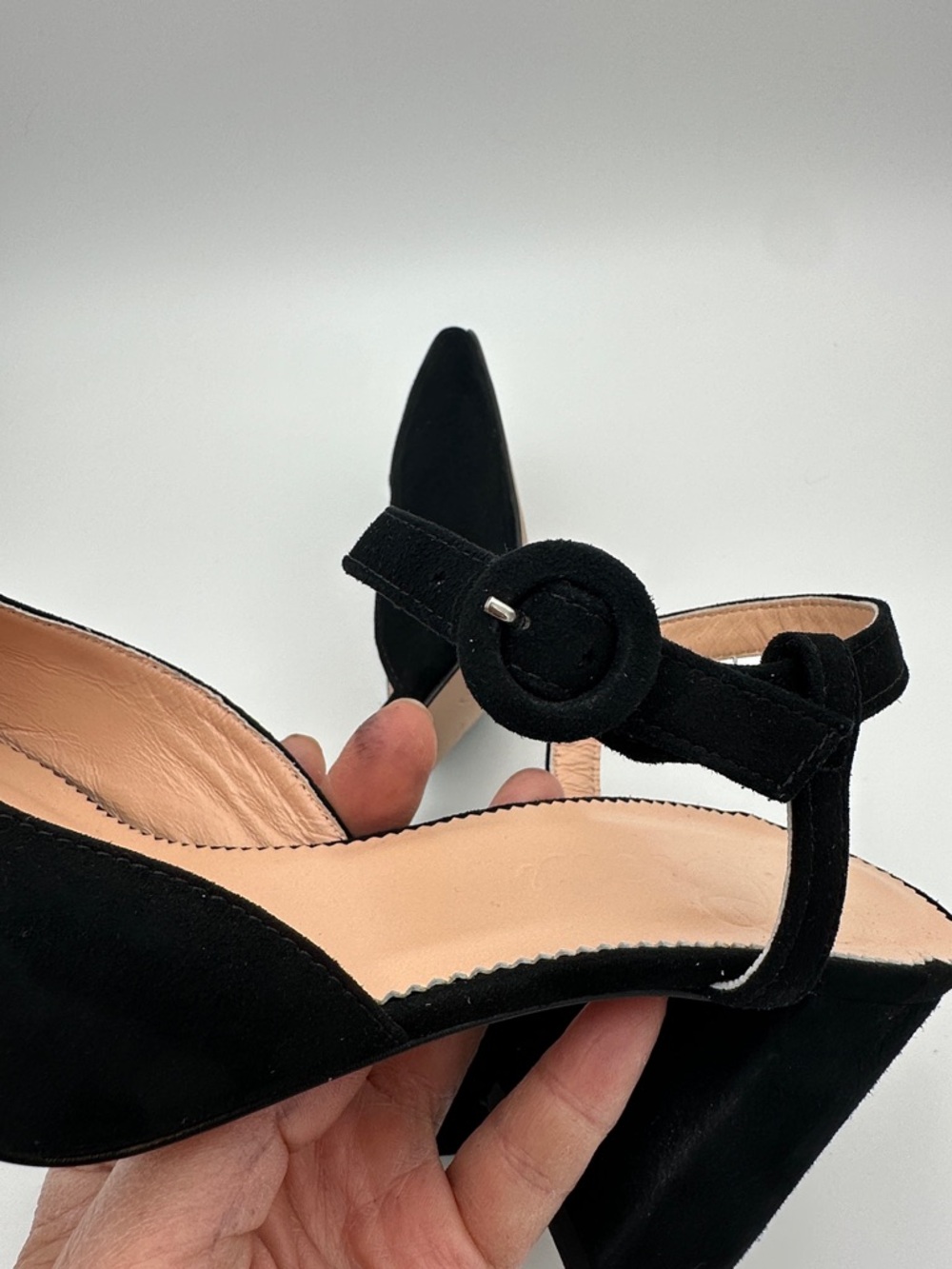 J. Crew Maisie Almond Toe Black Italian Suede Pumps 7.5 Heel 3” Made in Morocco - Picture 9 of 16